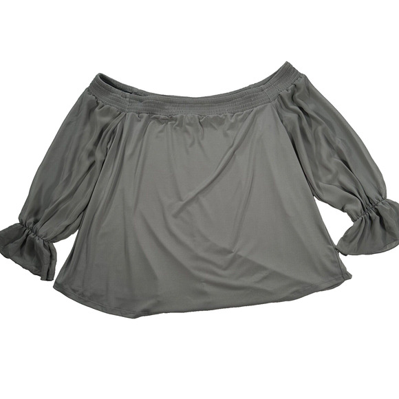 Torrid Off Shoulder Sheer Sleeve Blouse Women's 1/1X Gray Green Top - Picture 5 of 10